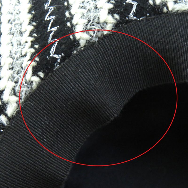 CHANEL Vintage Rare Lame Tweed Hat Black White Silver 57 With Box Made In