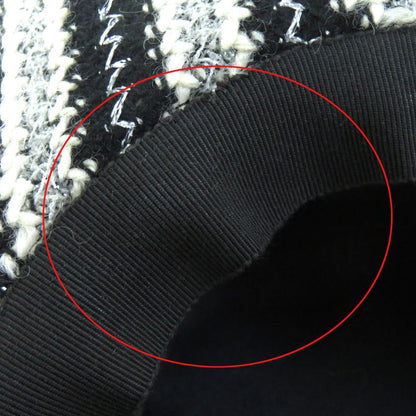 CHANEL Vintage Rare Lame Tweed Hat Black White Silver 57 With Box Made In