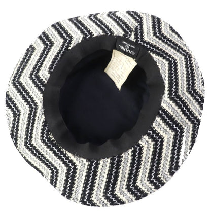 CHANEL Vintage Rare Lame Tweed Hat Black White Silver 57 With Box Made In