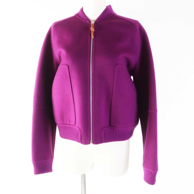 Hermes 2023 3e0224dz 100% Cashmere Double Face Zip Up Blouson/jacket Purple 40