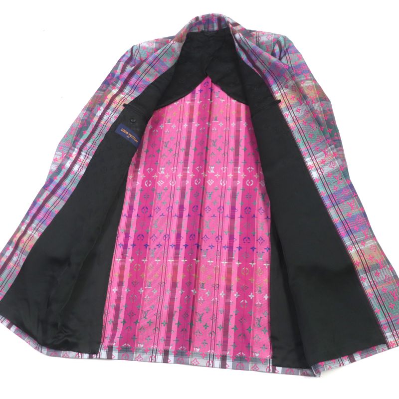  Louis Vuitton 2021 Madras Check Monogram Logo Chester Coat Pink Multi 48 With