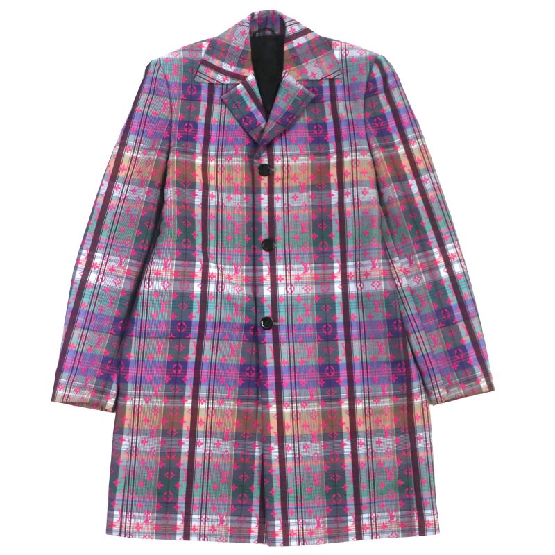  Louis Vuitton 2021 Madras Check Monogram Logo Chester Coat Pink Multi 48 With