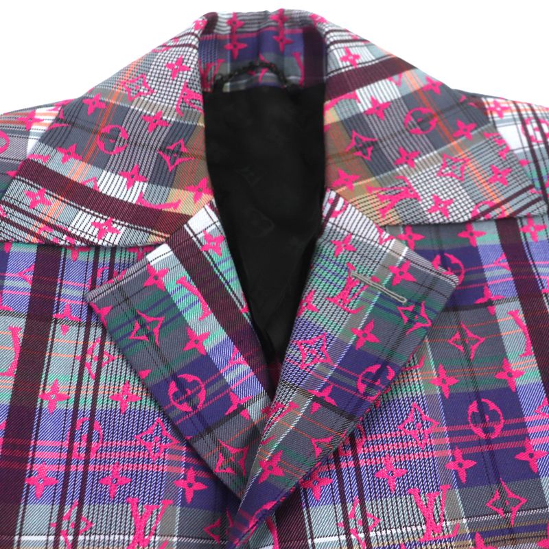  Louis Vuitton 2021 Madras Check Monogram Logo Chester Coat Pink Multi 48 With