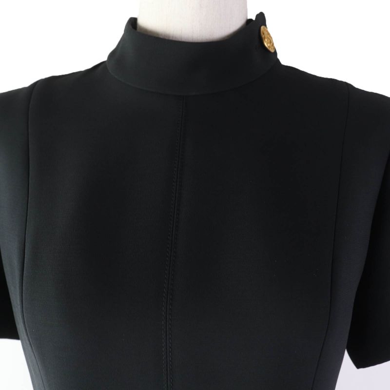 Louis Vuitton 2022 Wool Silk Preppy Martingale Dress With Lace LV Buttons Black