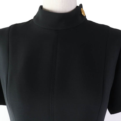 Louis Vuitton 2022 Wool Silk Preppy Martingale Dress With Lace LV Buttons Black