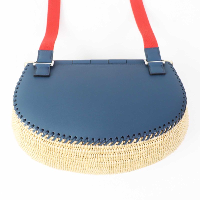 Hermes Fishing Basket Swift O'shea Shoulder Basket Bag Blue Natural Storage