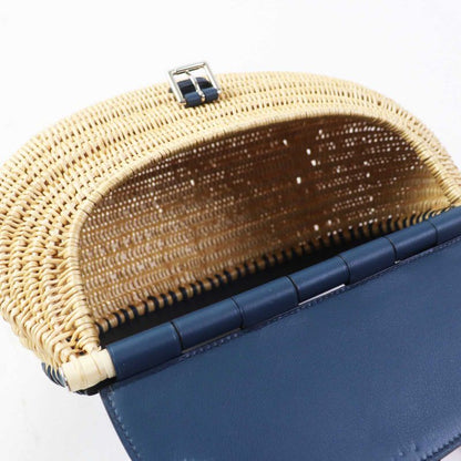 Hermes Fishing Basket Swift O'shea Shoulder Basket Bag Blue Natural Storage