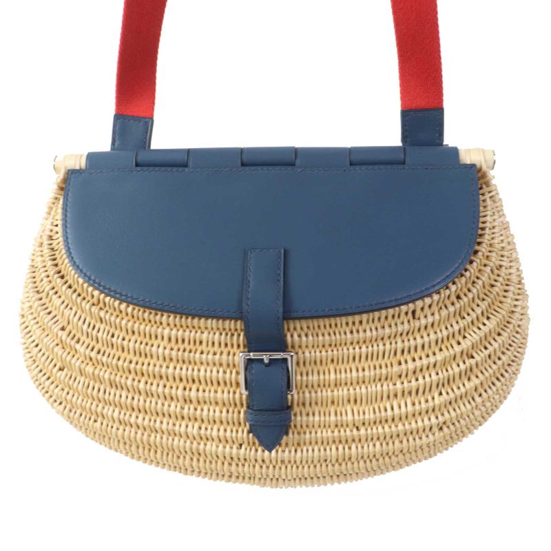 Hermes Fishing Basket Swift O'shea Shoulder Basket Bag Blue Natural Storage