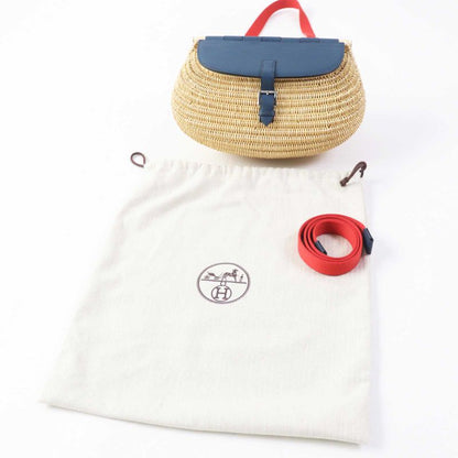 Hermes Fishing Basket Swift O'shea Shoulder Basket Bag Blue Natural Storage