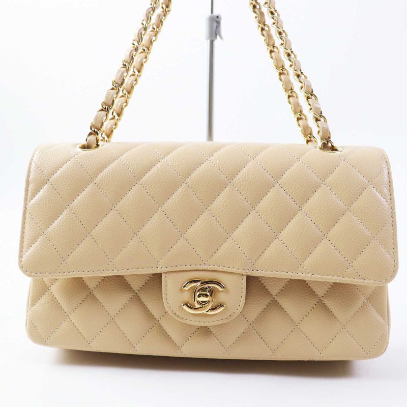 CHANEL A01112 Matelasse 25 Random Serial Caviar Skin Chain Shoulder Bag Beige