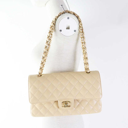 CHANEL A01112 Matelasse 25 Random Serial Caviar Skin Chain Shoulder Bag Beige