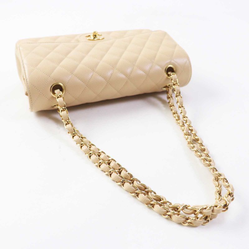 CHANEL A01112 Matelasse 25 Random Serial Caviar Skin Chain Shoulder Bag Beige