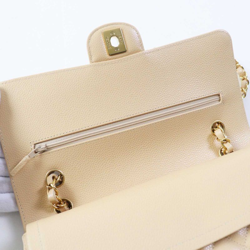 CHANEL A01112 Matelasse 25 Random Serial Caviar Skin Chain Shoulder Bag Beige