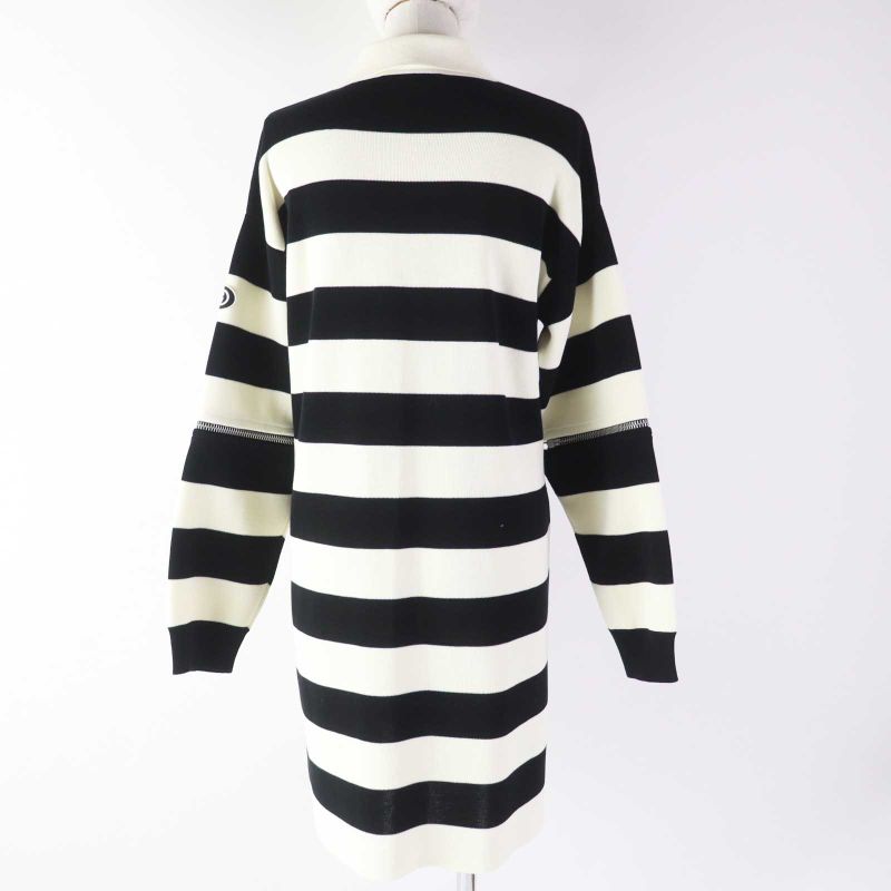 Gucci 23SS 731592 Striped 2WAY Sleeve Zip Knit Dress With Logo Patch White