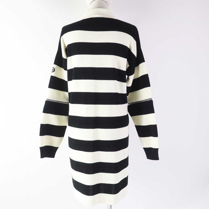 Gucci 23SS 731592 Striped 2WAY Sleeve Zip Knit Dress With Logo Patch White