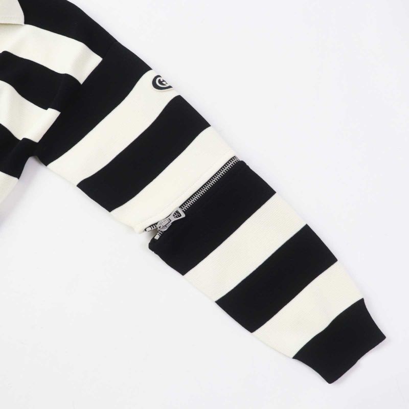 Gucci 23SS 731592 Striped 2WAY Sleeve Zip Knit Dress With Logo Patch White