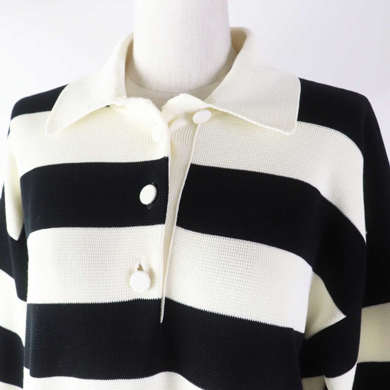 Gucci 23SS 731592 Striped 2WAY Sleeve Zip Knit Dress With Logo Patch White