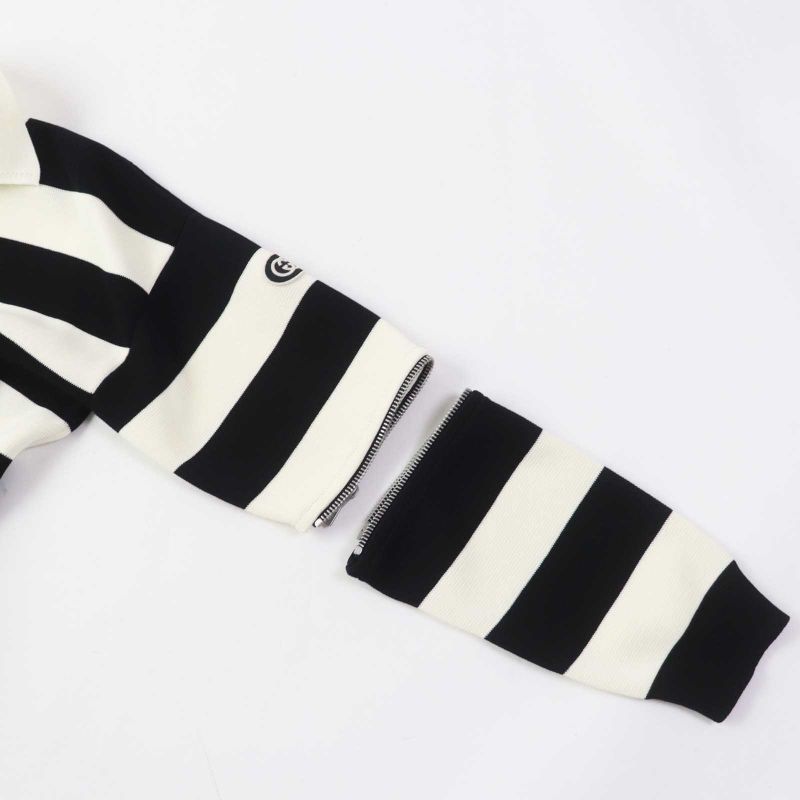 Gucci 23SS 731592 Striped 2WAY Sleeve Zip Knit Dress With Logo Patch White