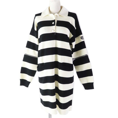 Gucci 23SS 731592 Striped 2WAY Sleeve Zip Knit Dress With Logo Patch White