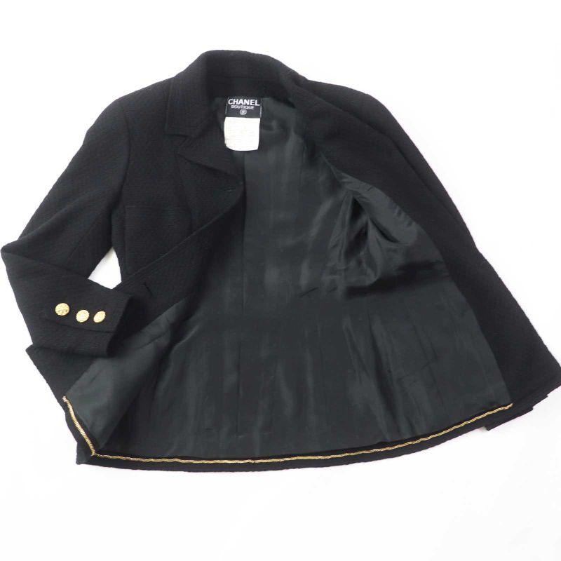 CHANEL 20506 Wool 100% Silk Lining Single Color Tweed Set-up With Gold Buttons