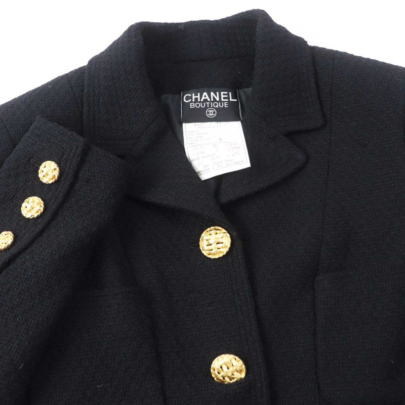 CHANEL 20506 Wool 100% Silk Lining Single Color Tweed Set-up With Gold Buttons