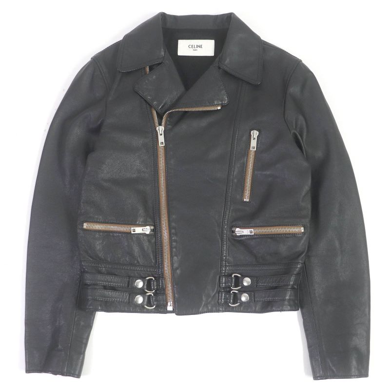 Celine 20SS 2e467297d Washed Calfskin Leather Jacket Double Rider Black 44