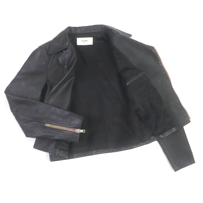 Celine 20SS 2e467297d Washed Calfskin Leather Jacket Double Rider Black 44