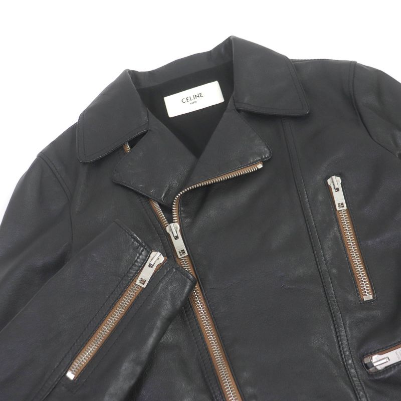 Celine 20SS 2e467297d Washed Calfskin Leather Jacket Double Rider Black 44