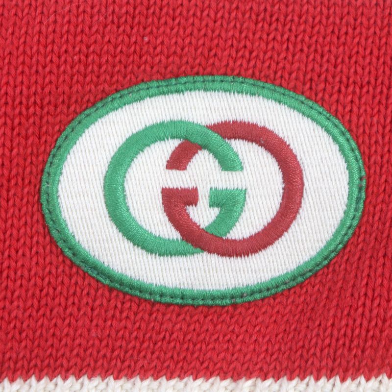 Gucci 571546 Interlocking G Striped Embroidered Knit Long Sleeve Polo Shirt