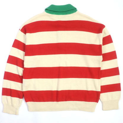 Gucci 571546 Interlocking G Striped Embroidered Knit Long Sleeve Polo Shirt