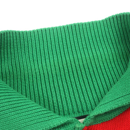 Gucci 571546 Interlocking G Striped Embroidered Knit Long Sleeve Polo Shirt