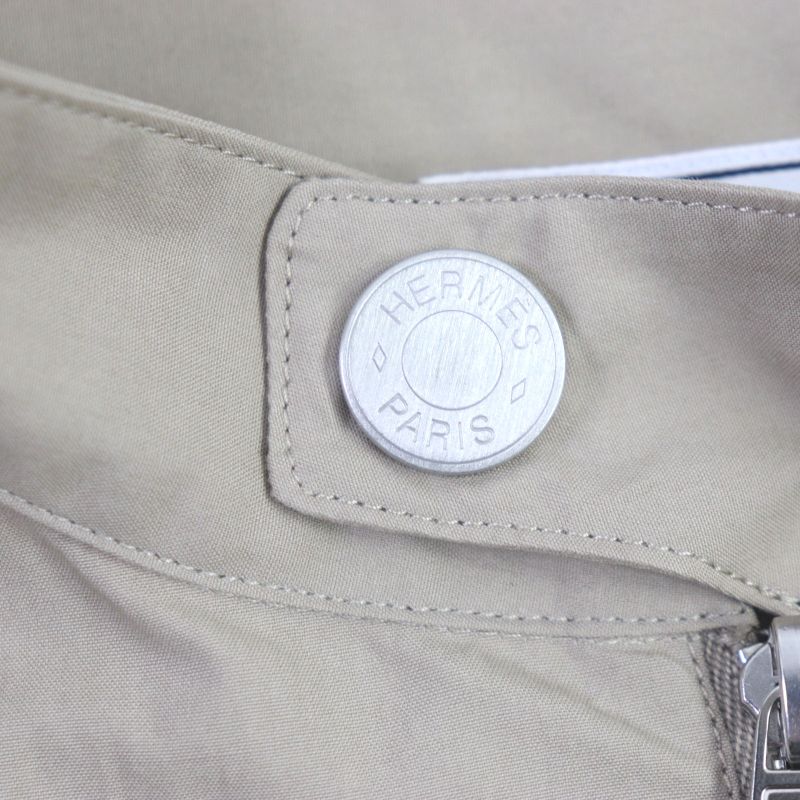 Hermes 24SS 100% Cotton ZIP Shirt Blouson With Silver Serie Buttons Beige 42