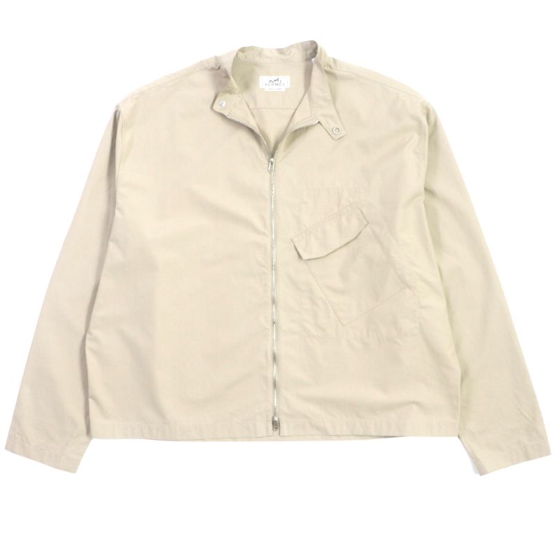 Hermes 24SS 100% Cotton ZIP Shirt Blouson With Silver Serie Buttons Beige 42