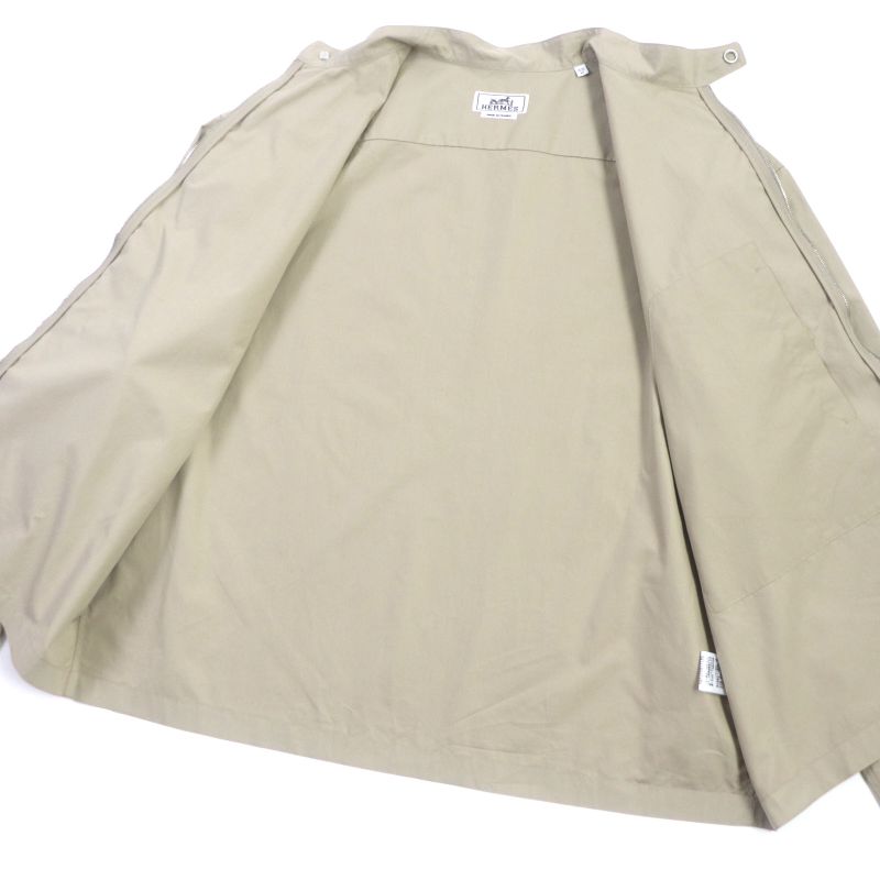 Hermes 24SS 100% Cotton ZIP Shirt Blouson With Silver Serie Buttons Beige 42