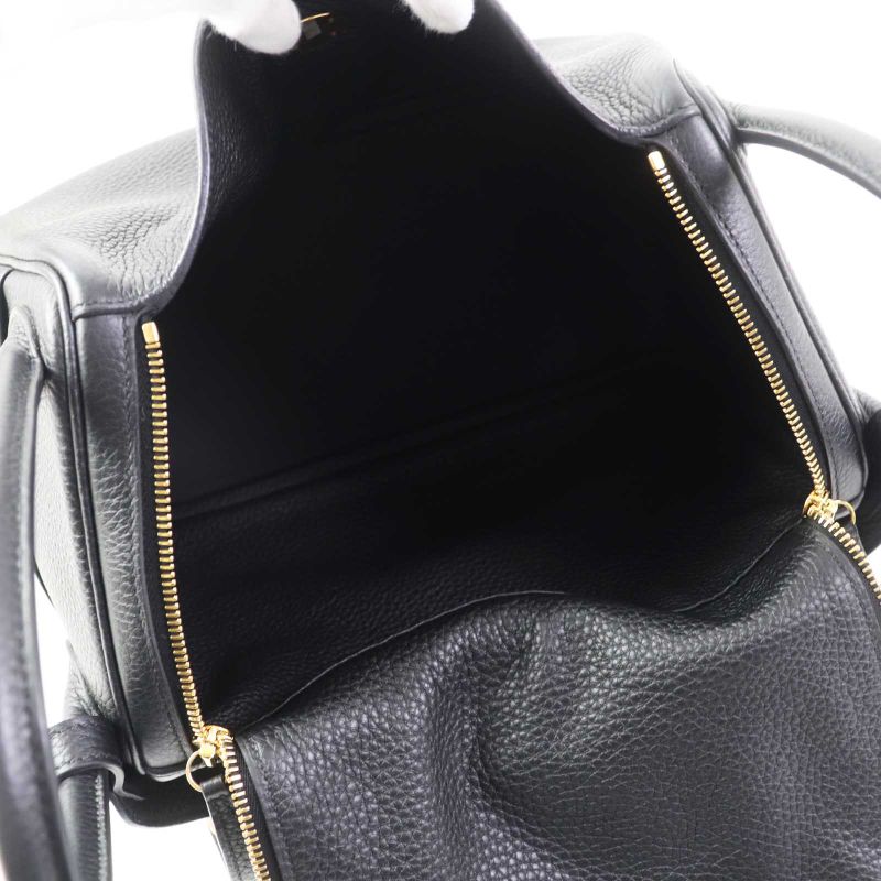 Hermes Lindy 30 Gold Hardware Taurillon Clemence Shoulder Bag Black B Engraved