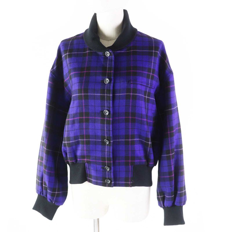 Christian DIOR Vintage 100% Wool Plaid Blouson Purple M Women