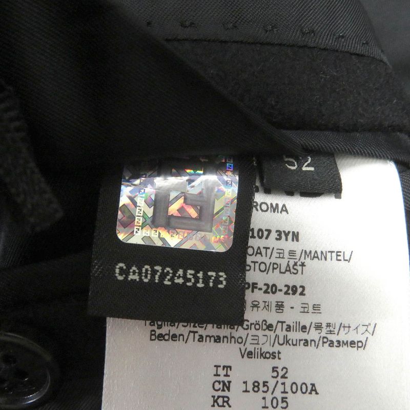 Fendi 2020 Ff01073yn Wool Cashmere Blend Collar Lam Fur Logo Button Chester