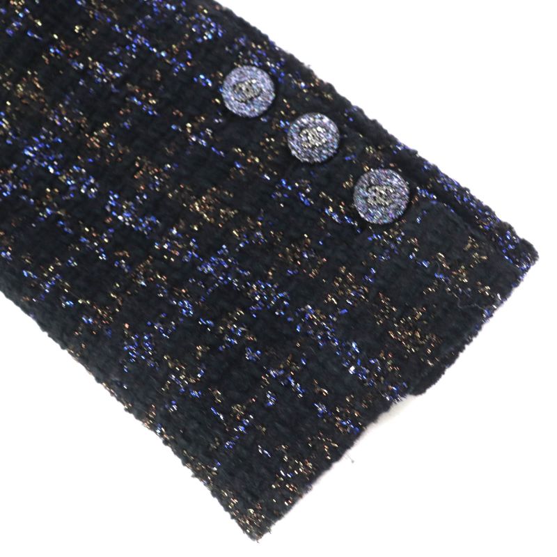 CHANEL P71761 Cotton Wool Lined 100% Silk Rhinestone Coco Button Color Lame