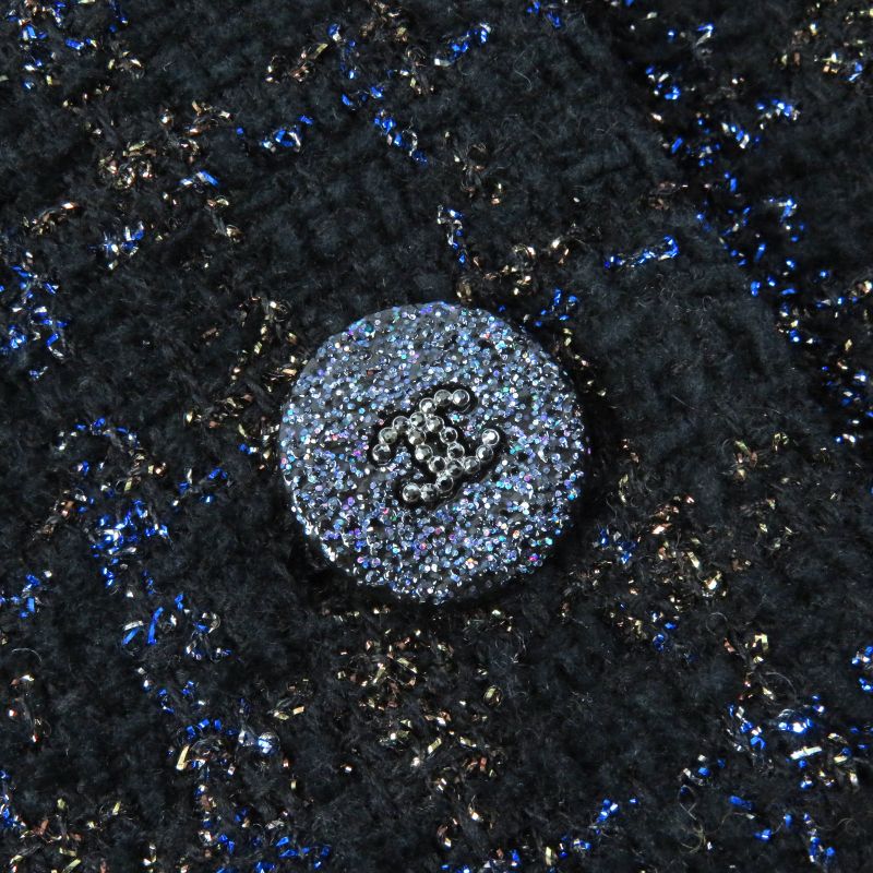 CHANEL P71761 Cotton Wool Lined 100% Silk Rhinestone Coco Button Color Lame