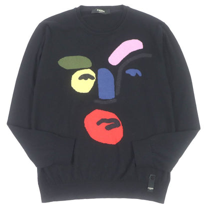 Fendi Fzz284 Cotton Cashmere Face Light Hand Crewneck Sweater Knit Black 46