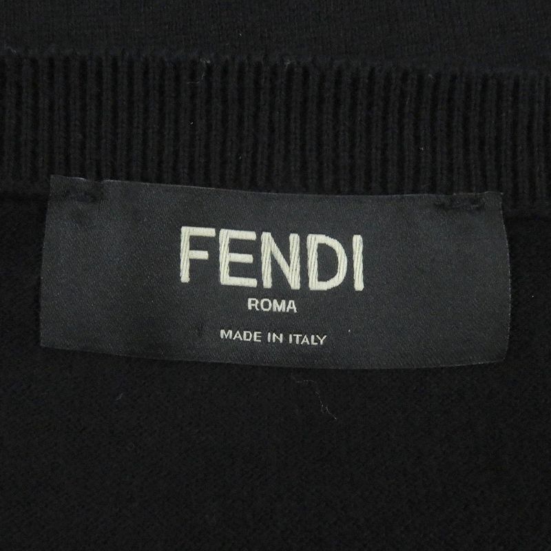 Fendi Fzz284 Cotton Cashmere Face Light Hand Crewneck Sweater Knit Black 46