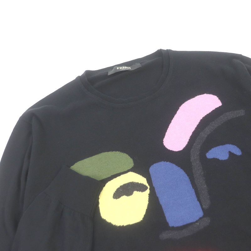 Fendi Fzz284 Cotton Cashmere Face Light Hand Crewneck Sweater Knit Black 46