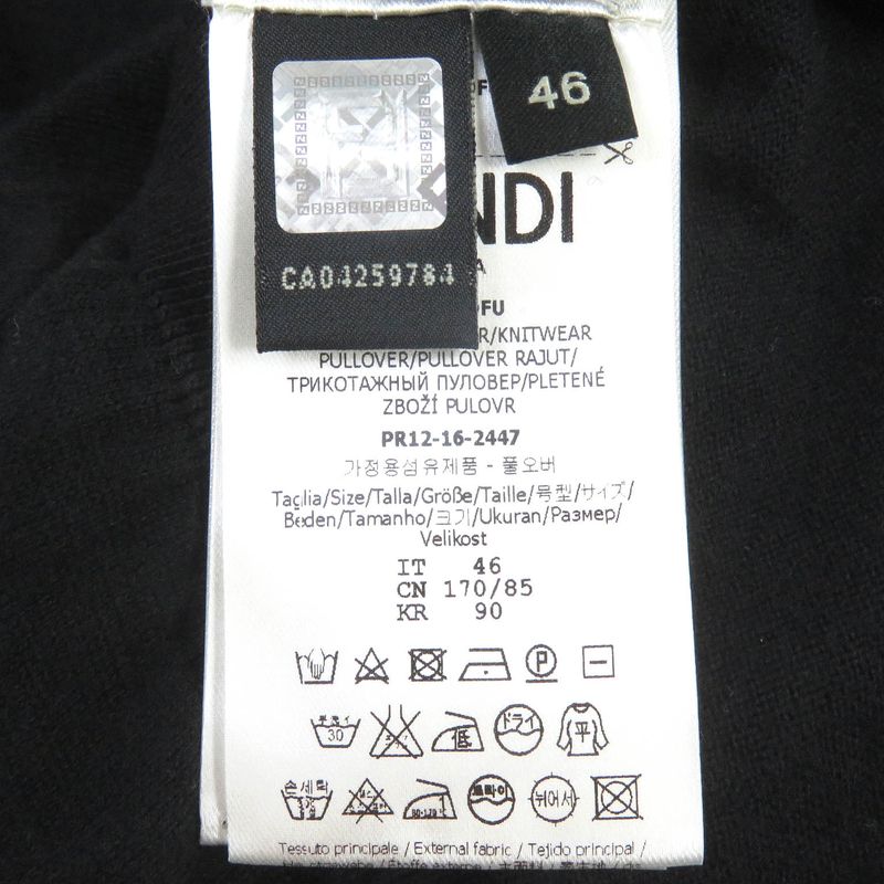 Fendi Fzz284 Cotton Cashmere Face Light Hand Crewneck Sweater Knit Black 46