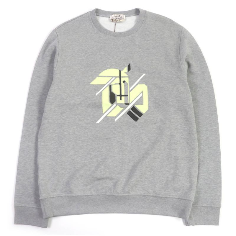 Hermes Chevaux En Symmetry 100% Cotton Horse Lamb Leather Patch Sweatshirt