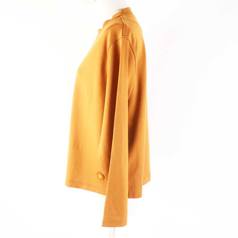 Hermes 3e4610dg Silk Blend Long Sleeve Pullover/top With Serie Patch Camel 36