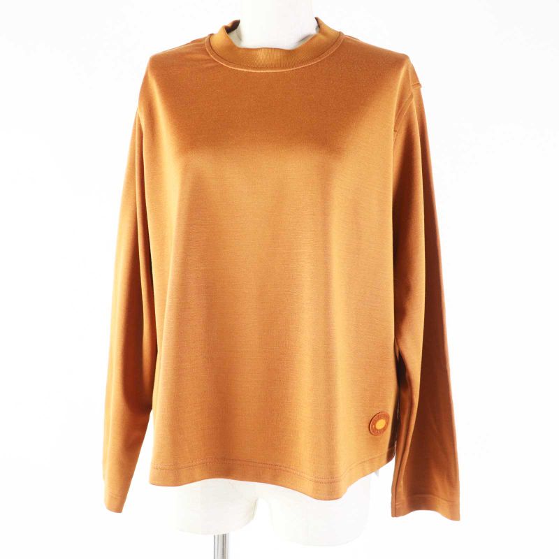 Hermes 3e4610dg Silk Blend Long Sleeve Pullover/top With Serie Patch Camel 36