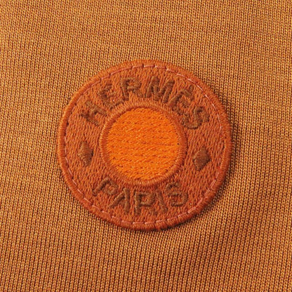 Hermes 3e4610dg Silk Blend Long Sleeve Pullover/top With Serie Patch Camel 36