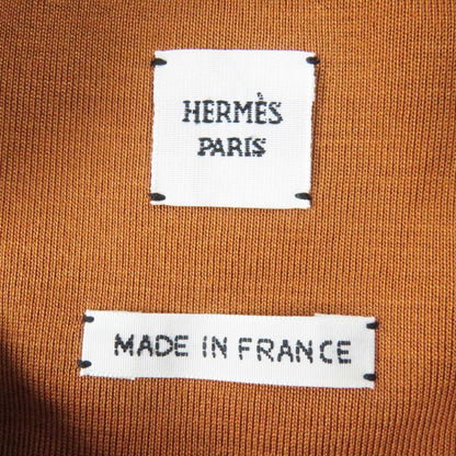 Hermes 3e4610dg Silk Blend Long Sleeve Pullover/top With Serie Patch Camel 36