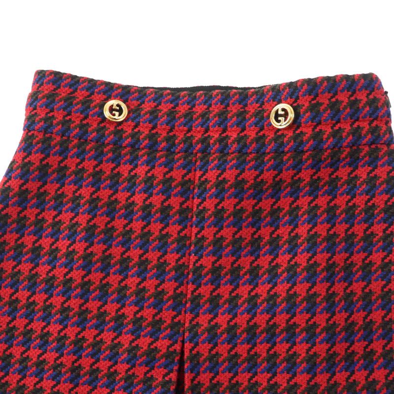 Gucci 643737 Wool Interlocking G Houndstooth Staggered Skirt Multi 40 Made In