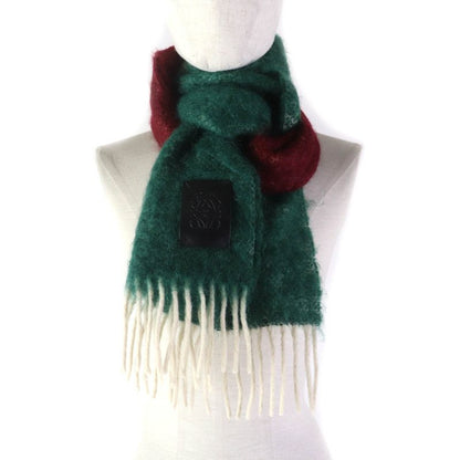 LOEWE Mohair Wool Blend Scarf/stole With Anagram Logo Patch And Fringe Multicolo